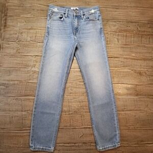 Redone Re/Done Straight Legged Denim Jeans Size 26 Stretch Distressed Light Wash